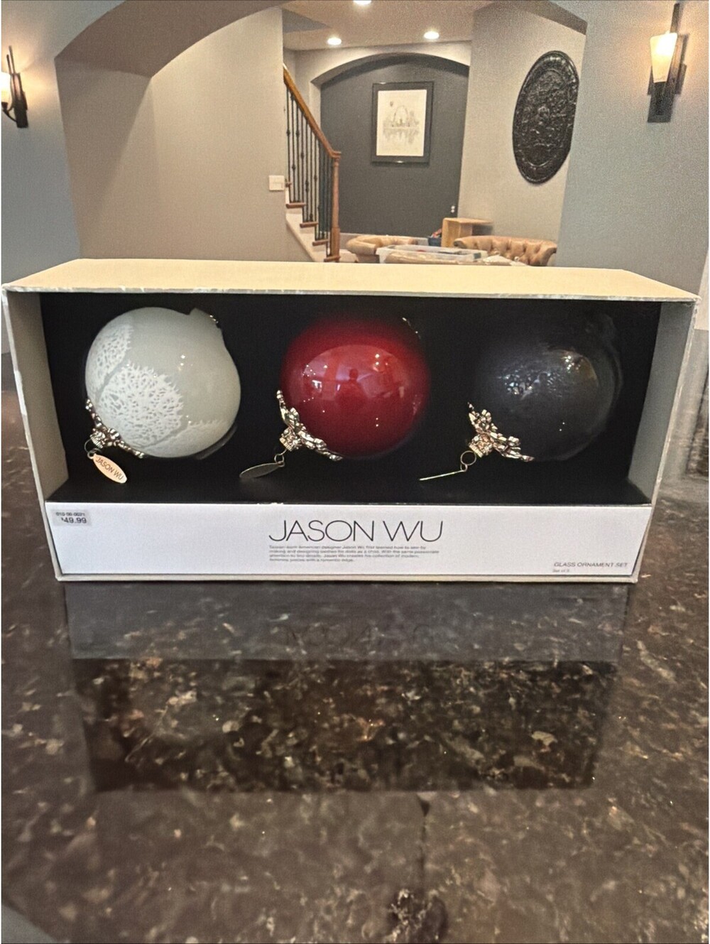 Jason Wu Christmas Glass Ball Ornaments Set Of  3 NIB